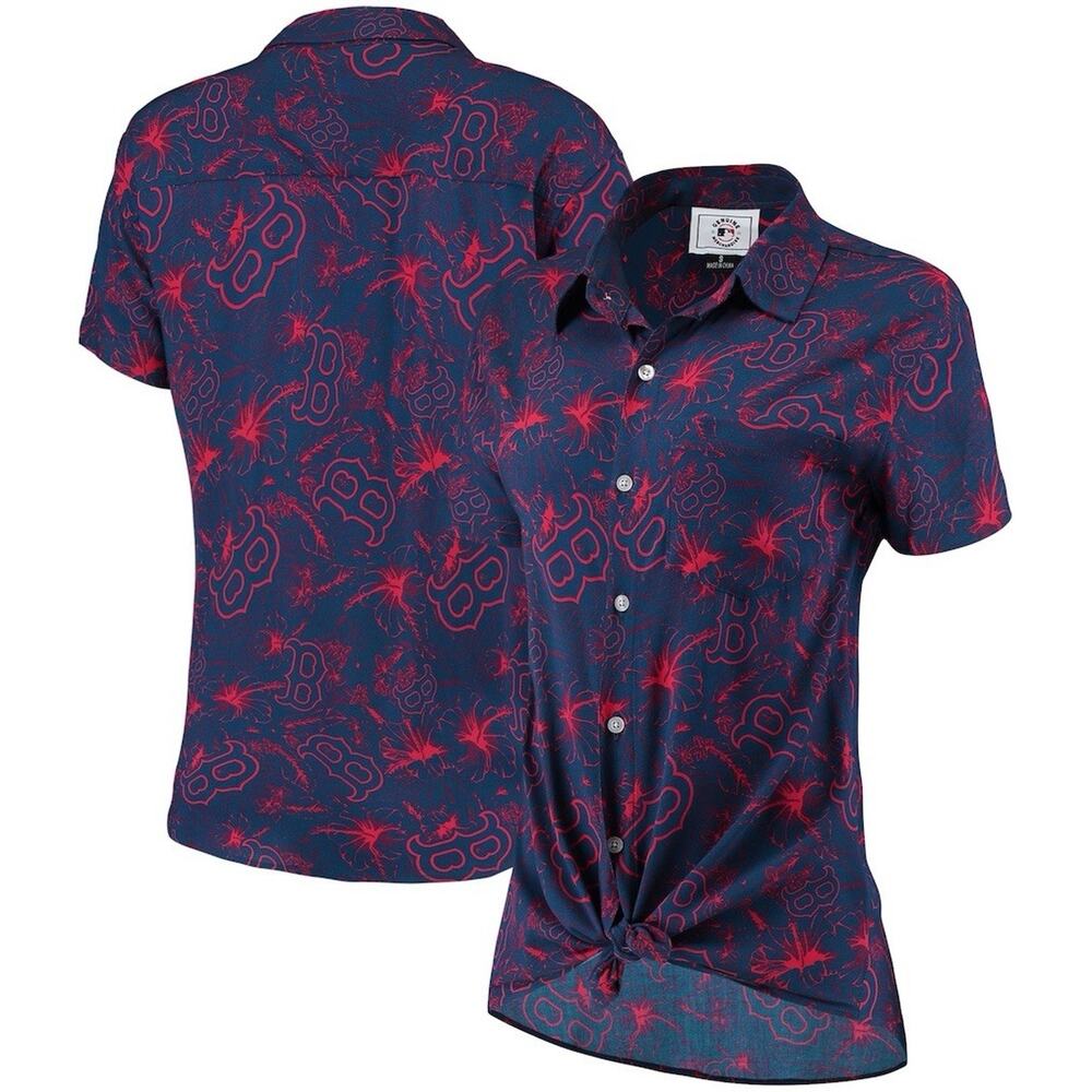 MLB Boston Red Sox Women’s XL Navy/Red Hawaiian Style Printed Button Up Shirt